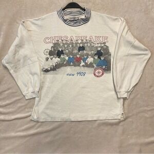 Vintage Cream Chesapeake Crewneck Sweater with Graphic Design